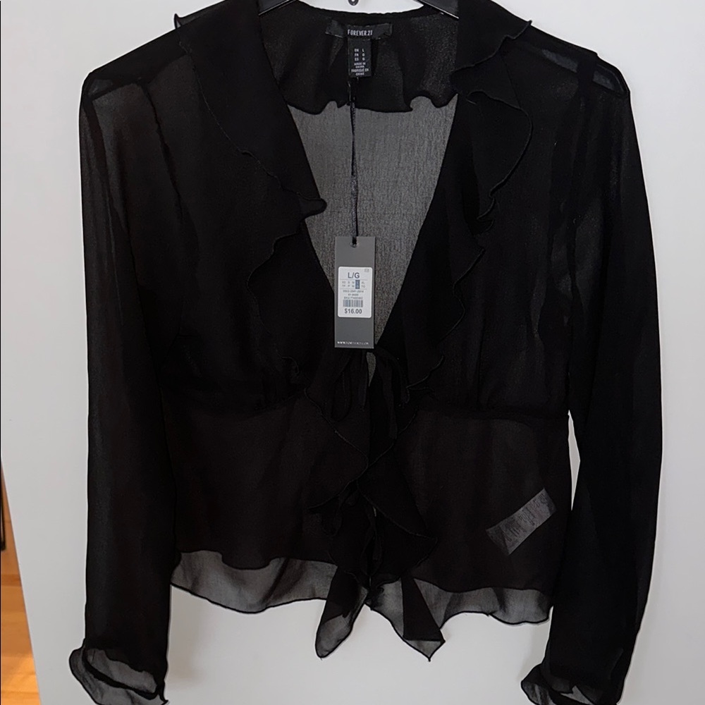 Black Sheer Ruffle Blouse